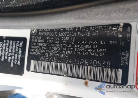 2005 BMW 325Xi из США, поврежденный, VIN WBAEU33405PR20538